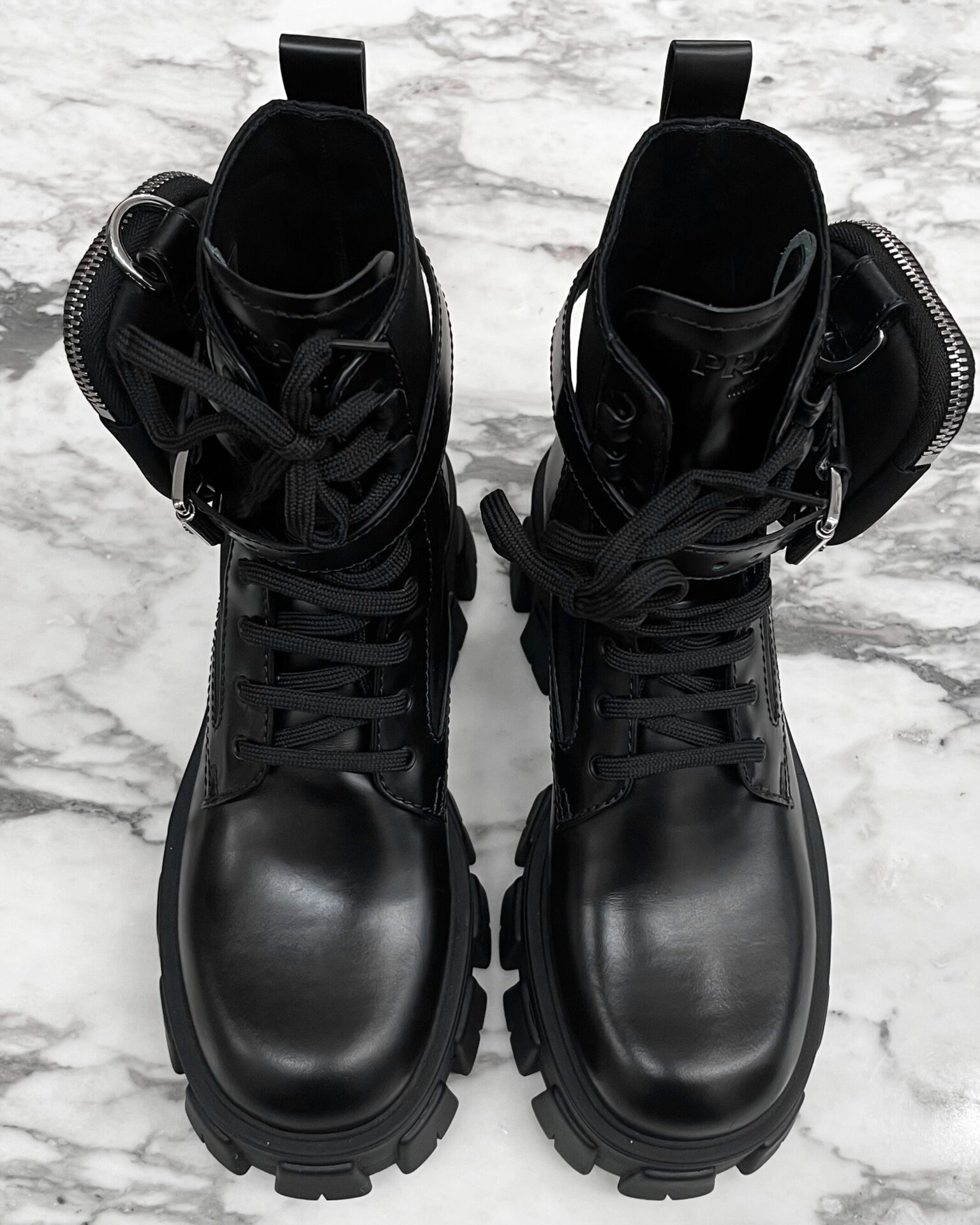 Prada Monolith leather & Re-Nylon boots with pouch
