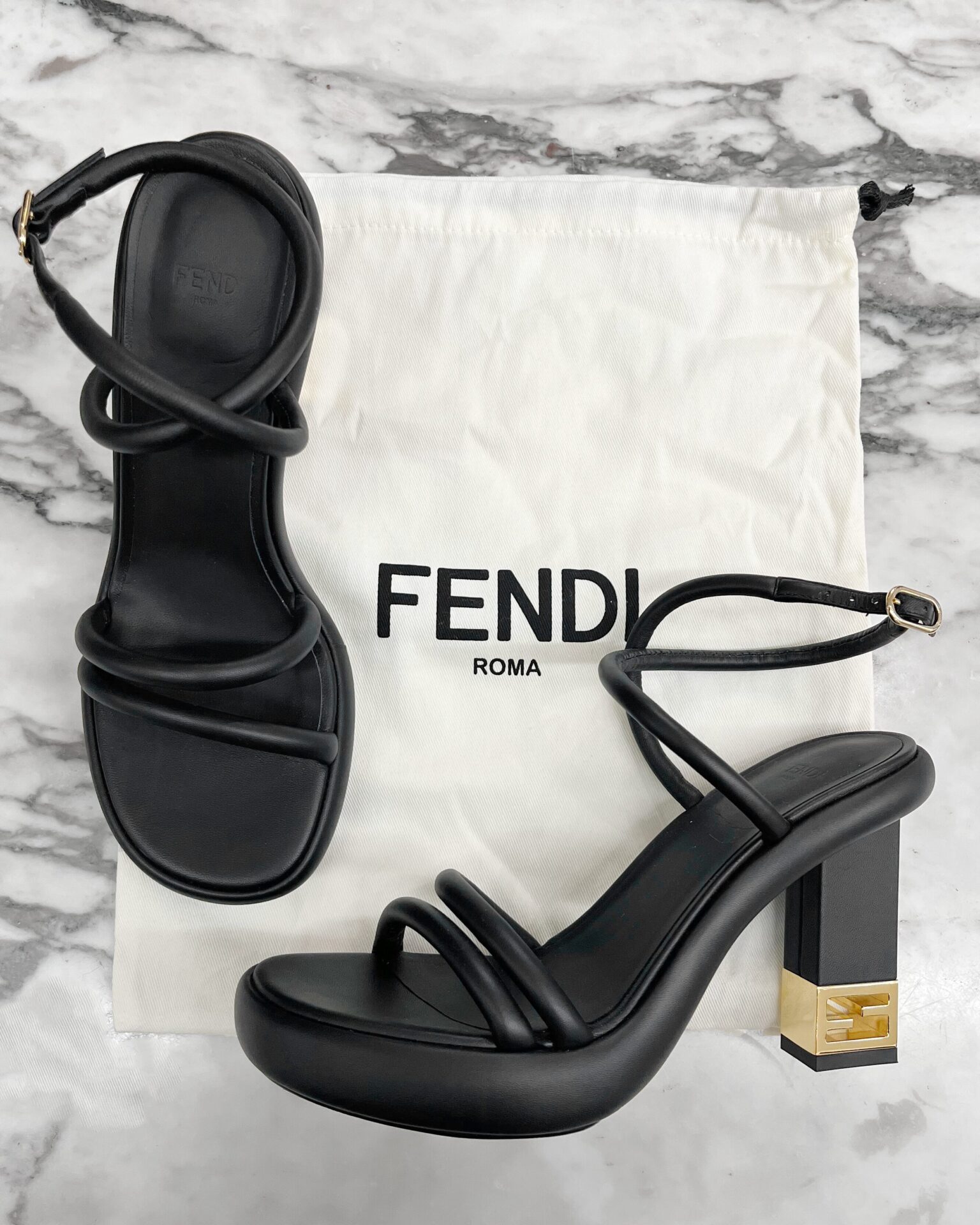 Fendi Nappa Baguette ankle strap platform sandals