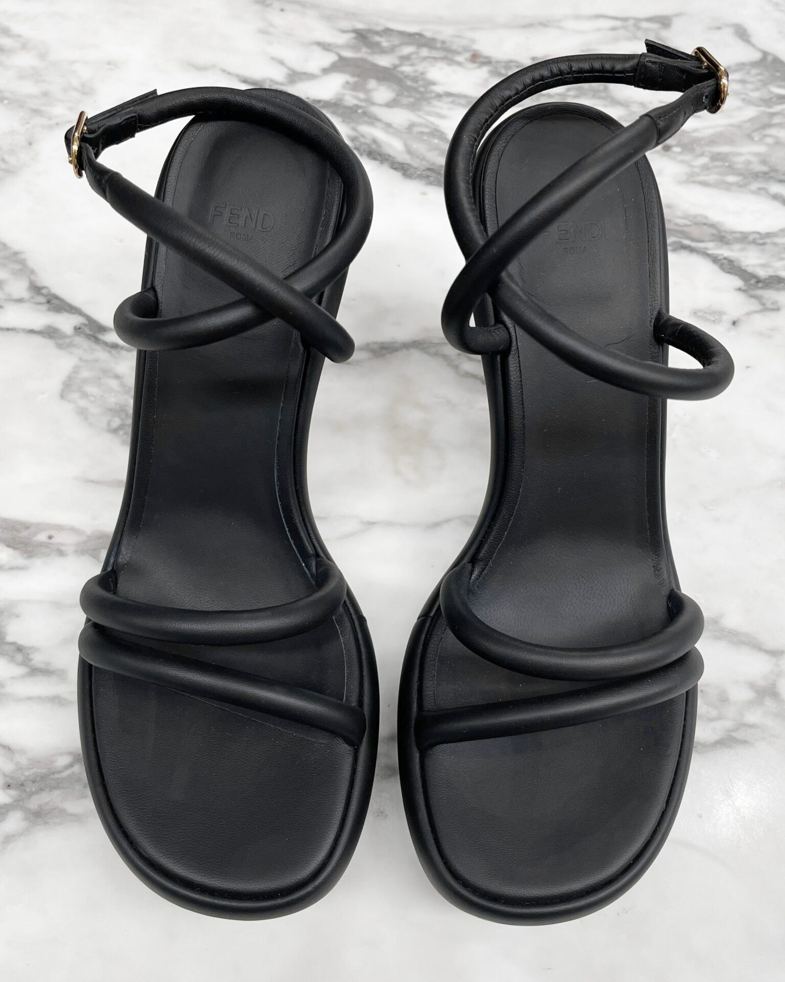 Fendi Nappa Baguette ankle strap platform sandals