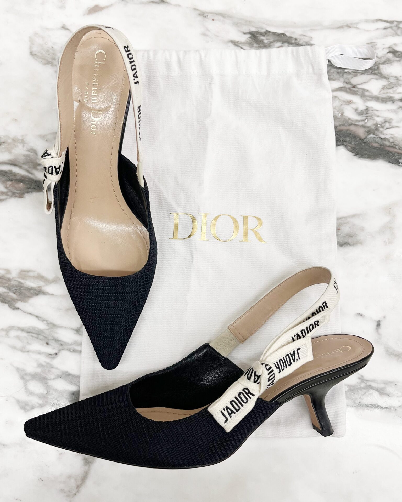 Dior J'Adior slingbacks in black/cream fabric