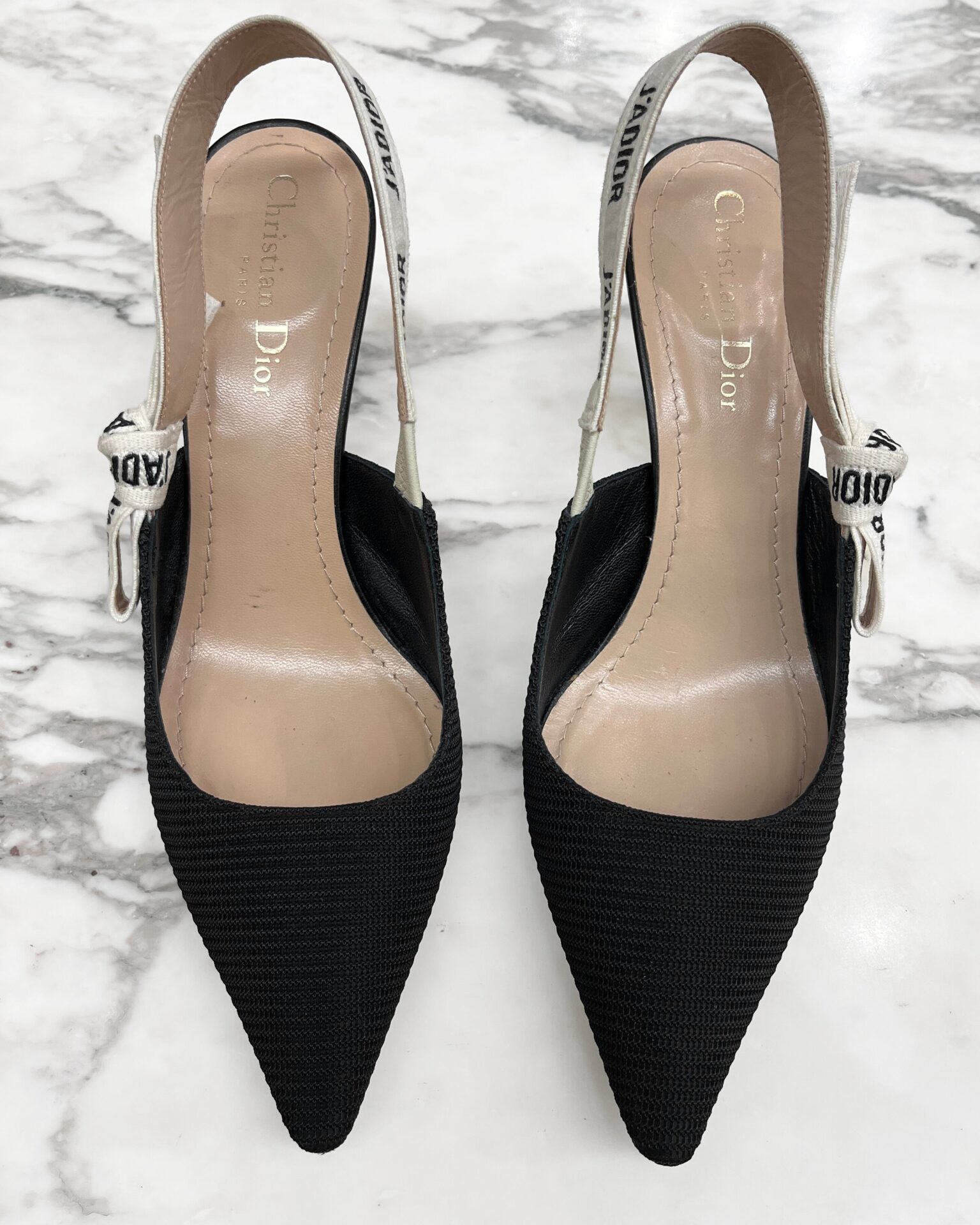 Dior J'Adior slingbacks in black/cream fabric