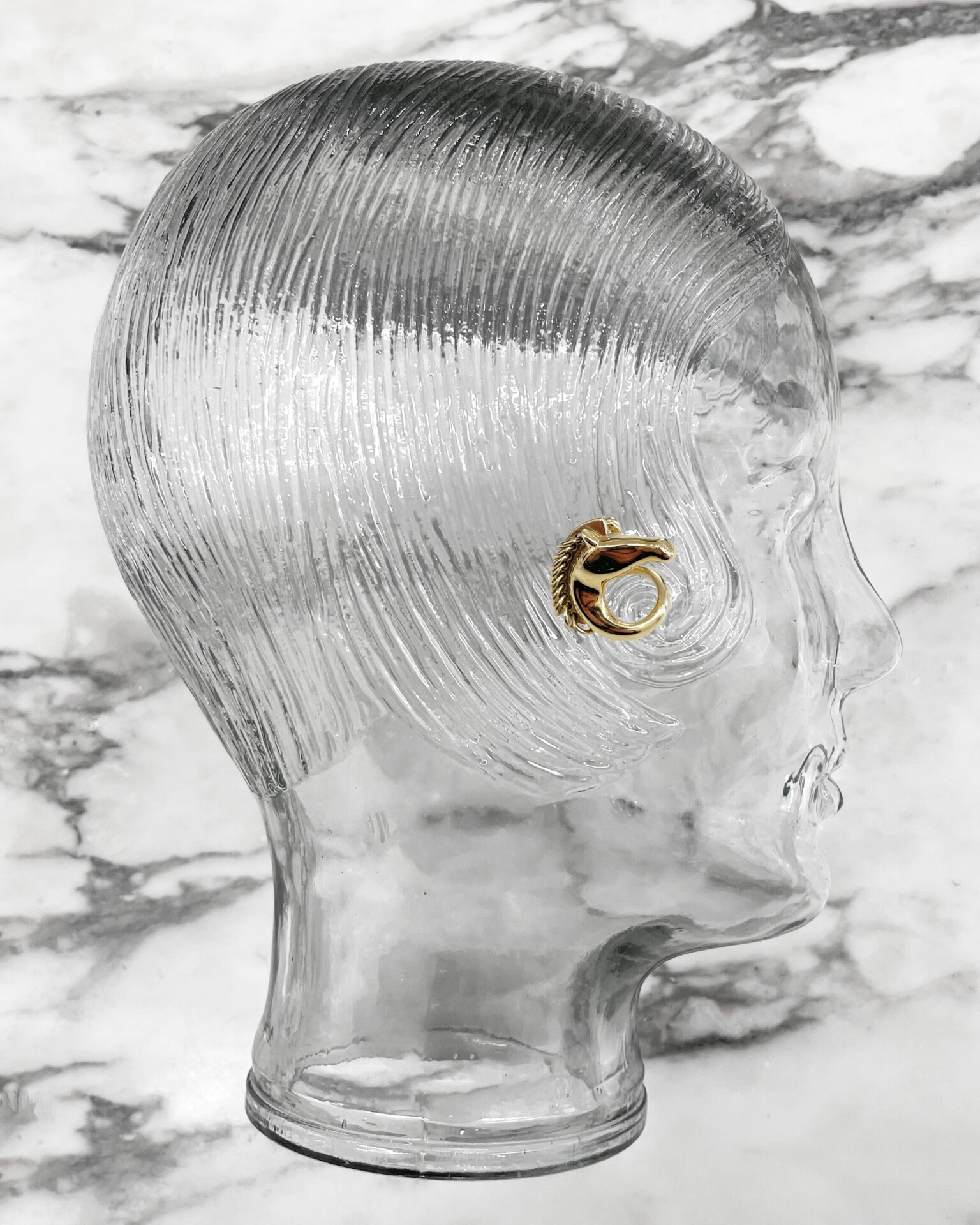 Chloe brass horse head earrings with link mane