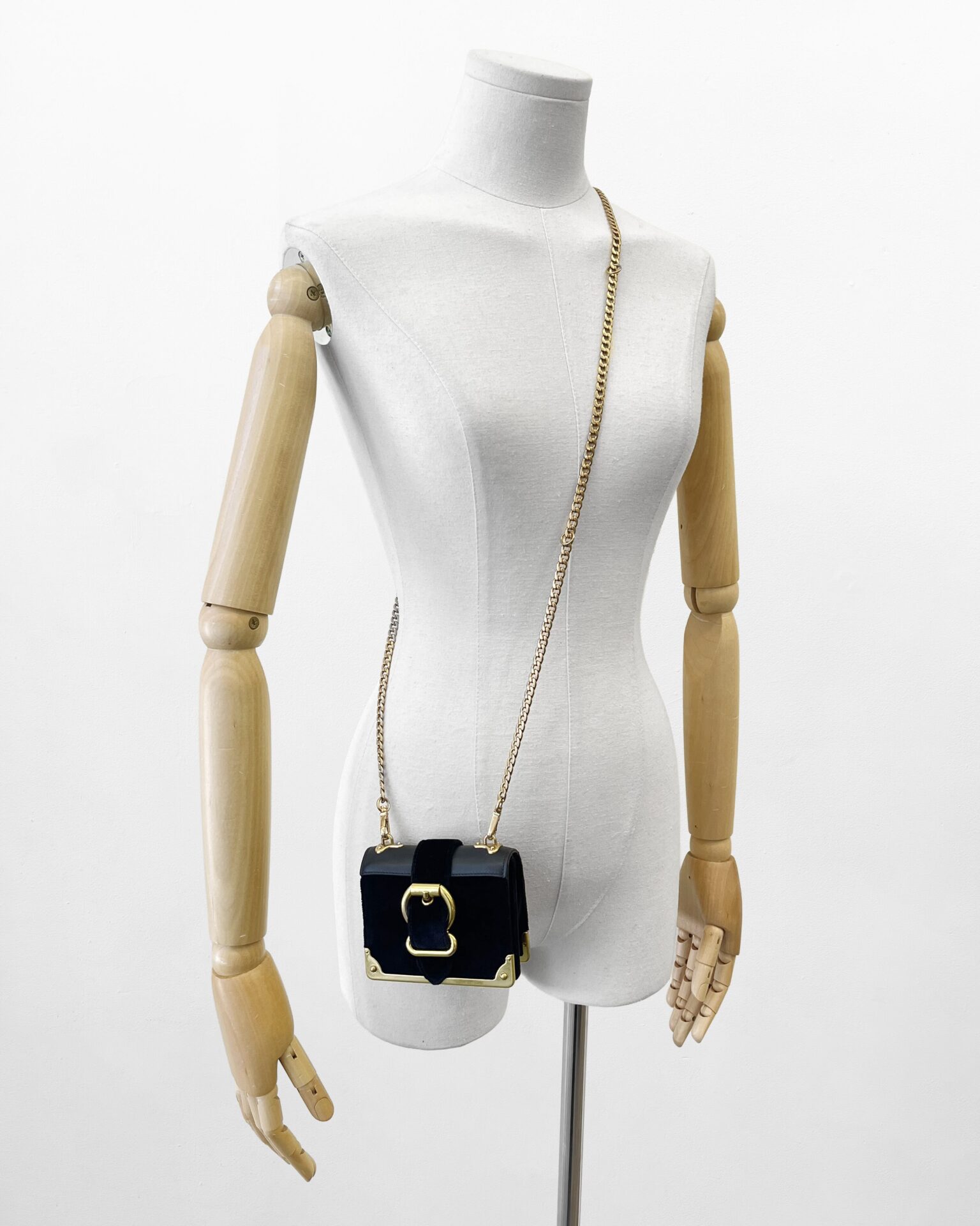 Prada Cahier mini black velvet & leather crossbody belt bag