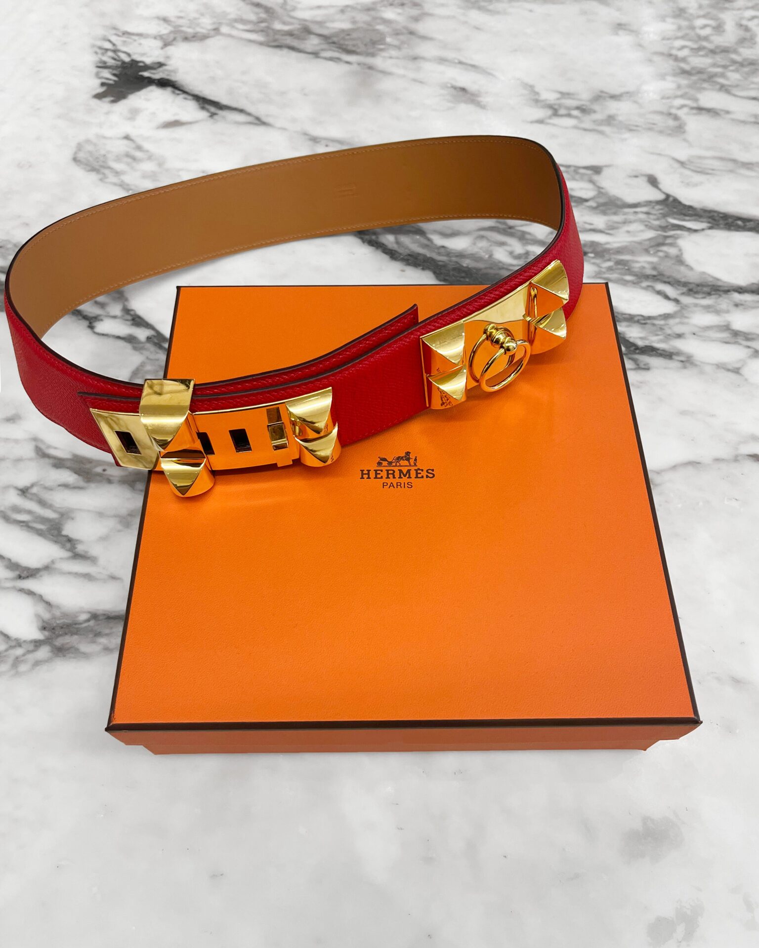Hermes 2012 Rouge Casaque Epsom leather Collier de Chien belt
